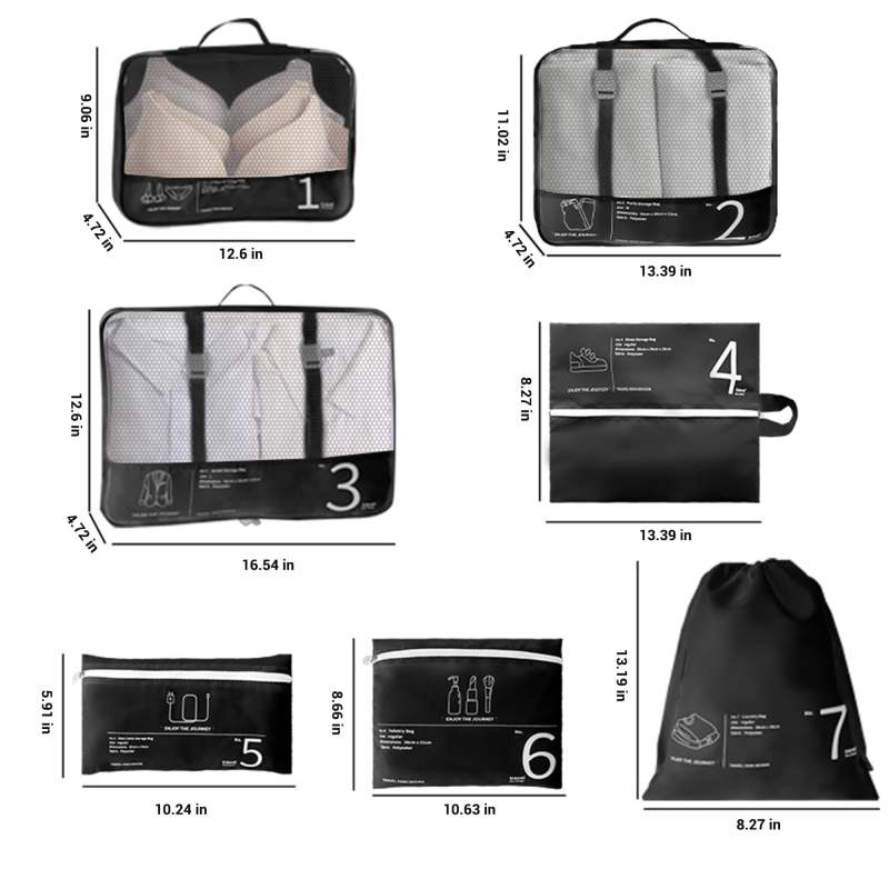Travelhouse 7 Pcs Set Packing Cubes for Travel Suitcase Luggage Organizer Bags.Black