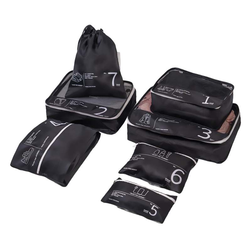 Travelhouse 7 Pcs Set Packing Cubes for Travel Suitcase Luggage Organizer Bags.Black