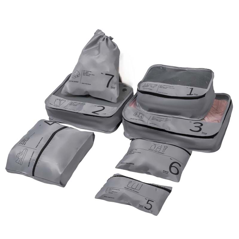Travelhouse 7 Pcs Set Packing Cubes for Travel Suitcase Luggage Organizer Bags.Gray