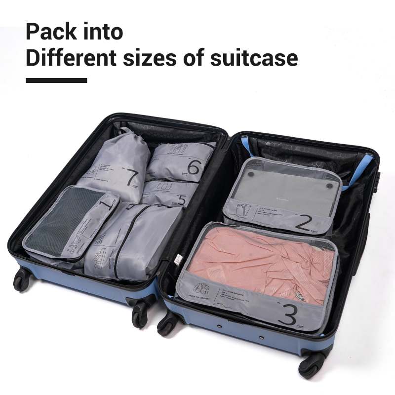 Travelhouse 7 Pcs Set Packing Cubes for Travel Suitcase Luggage Organizer Bags.Gray