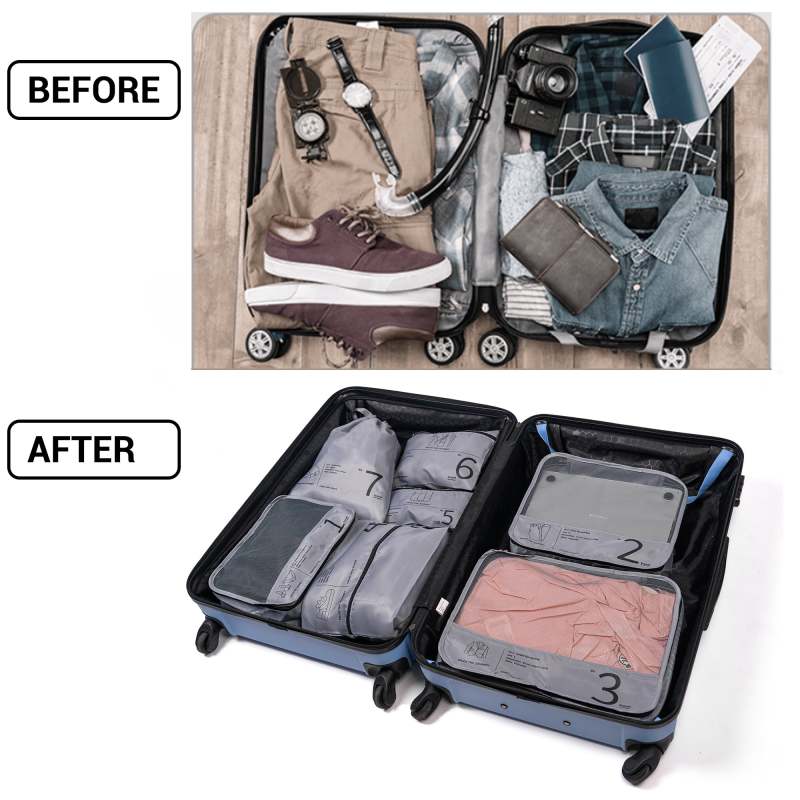 Travelhouse 7 Pcs Set Packing Cubes for Travel Suitcase Luggage Organizer Bags.Gray