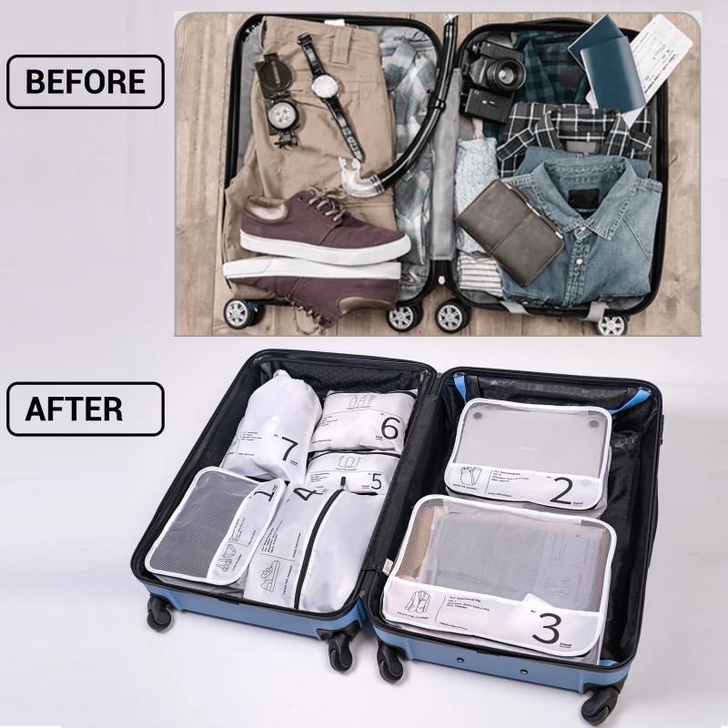 Travelhouse 7 Pcs Set Packing Cubes for Travel Suitcase Luggage Organizer Bags.White
