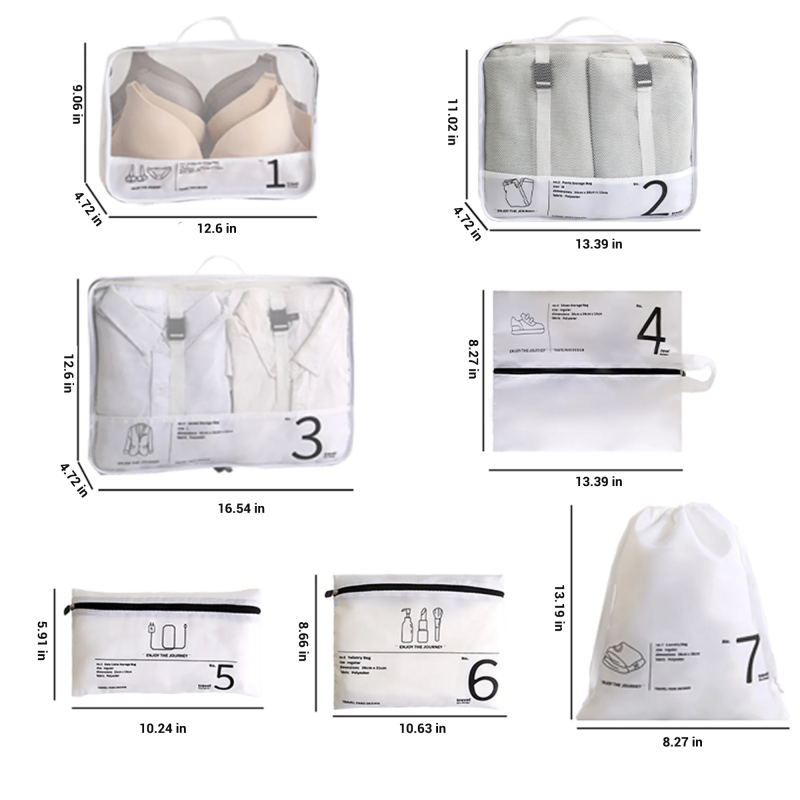 Travelhouse 7 Pcs Set Packing Cubes for Travel Suitcase Luggage Organizer Bags.White