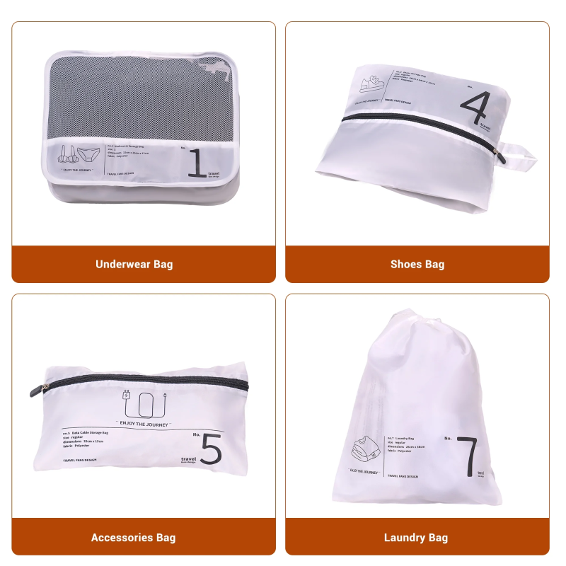 Travelhouse 7 Pcs Set Packing Cubes for Travel Suitcase Luggage Organizer Bags.White