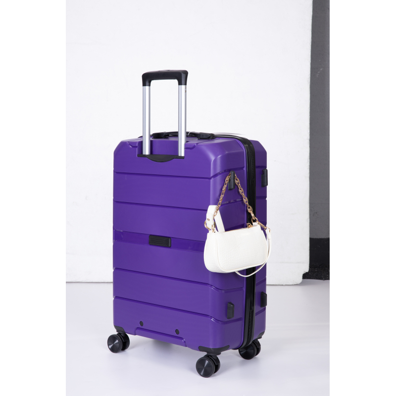 Валіза Spinner Wheels PP з твердою оболонкою Легка міцна валіза з замком TSA, набір із 3 предметів (20/24/28), фіолетовий