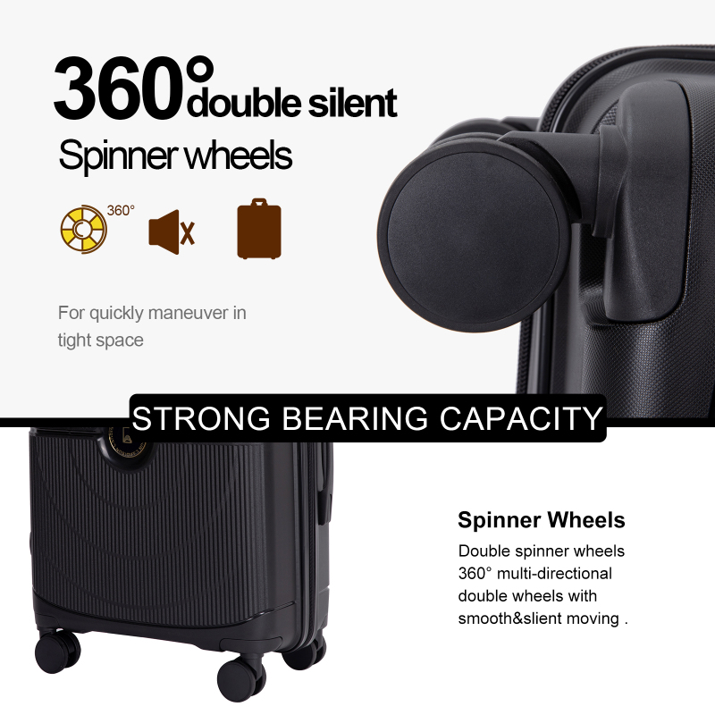 Landisun Luggage Sets 3 Piece, Hard Shell Suitcase Set with Double Spinner Wheels TSA Lock Carry On and Checked Travel Luggage, Black (20/24/28)