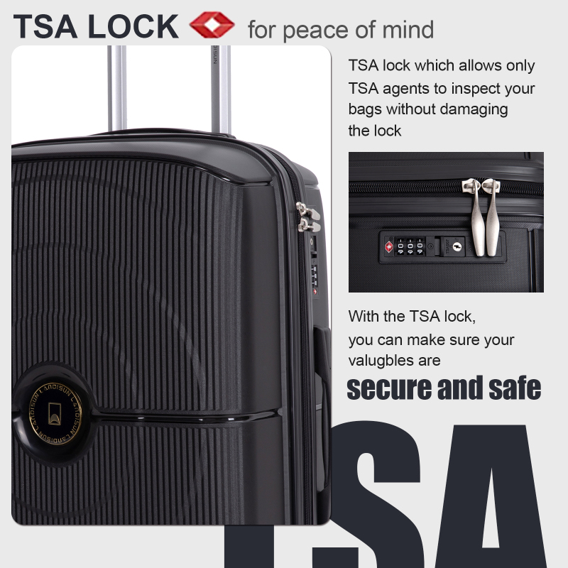 Landisun Luggage Sets 3 Piece, Hard Shell Suitcase Set with Double Spinner Wheels TSA Lock Carry On and Checked Travel Luggage, Black (20/24/28)