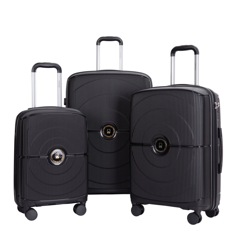 Landisun Luggage Sets 3 Piece, Hard Shell Suitcase Set with Double Spinner Wheels TSA Lock Carry On and Checked Travel Luggage, Black (20/24/28)