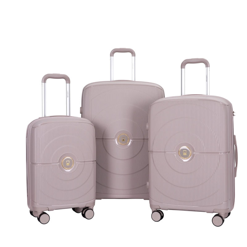 Landisun Luggage Sets 3 Piece, Hard Shell Suitcase Set with Double Spinner Wheels TSA Lock Carry On and Checked Travel Luggage, Greige(20/24/28)
