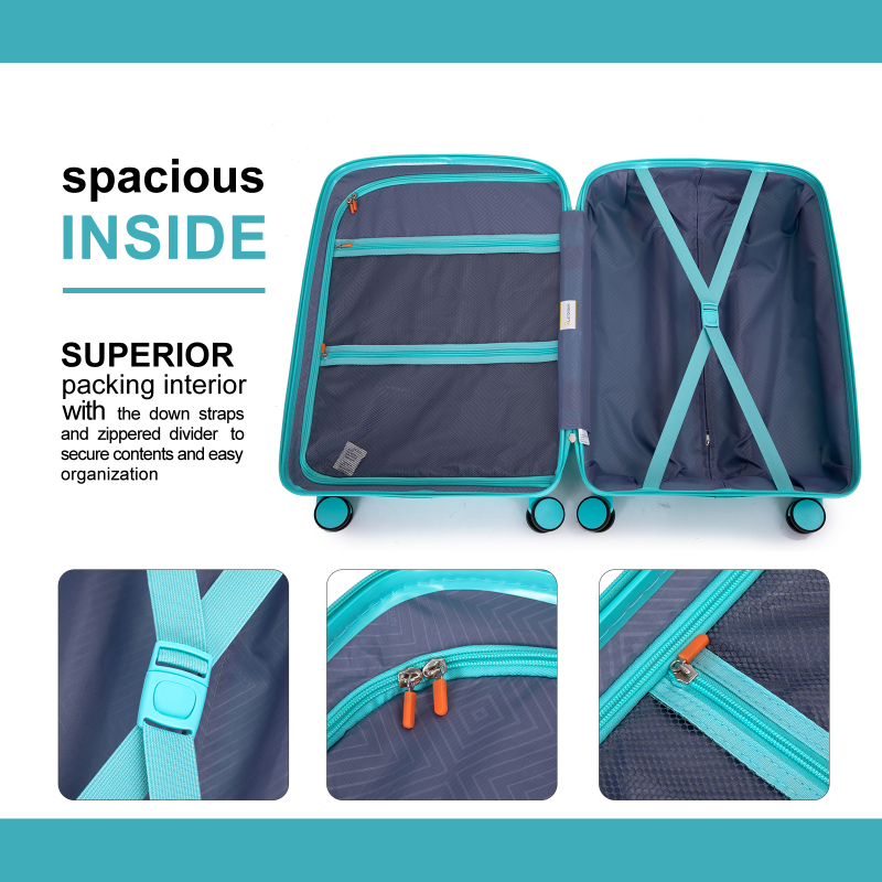 Landisun Luggage Sets 3 Piece, Hard Shell Suitcase Set with Double Spinner Wheels TSA Lock Carry On and Checked Travel Luggage, Lake Blue(20/24/28)