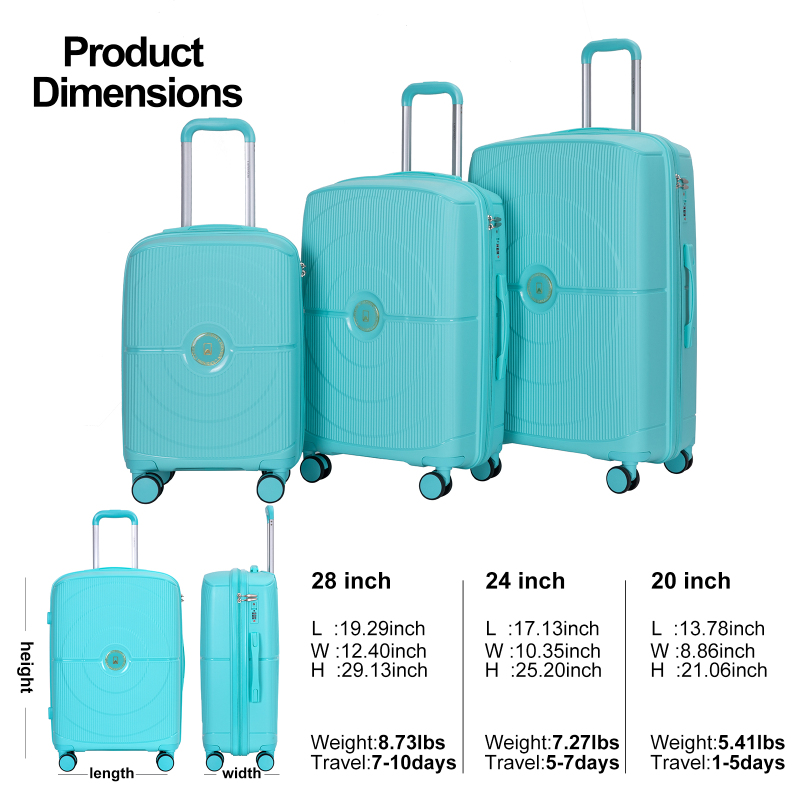 Landisun Luggage Sets 3 Piece, Hard Shell Suitcase Set with Double Spinner Wheels TSA Lock Carry On and Checked Travel Luggage, Lake Blue(20/24/28)