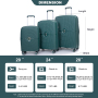 Maleta rígida expandible con ruedas giratorias dobles, juegos de equipaje de PP, maleta ligera y duradera con cerradura TSA, juego de 3 piezas (20/24/28), verde