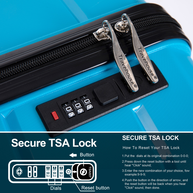 Hardshell Suitcase Spinner Wheels PP Luggage Sets Lightweight Durable Suitcase with TSA Lock,3-Piece Set (20/24/28) ,Light Blue