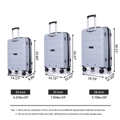 Hardshell Suitcase Spinner Wheels PP Luggage Sets Lightweight Durable Suitcase with TSA Lock,3-Piece Set (20/24/28) ,Silver