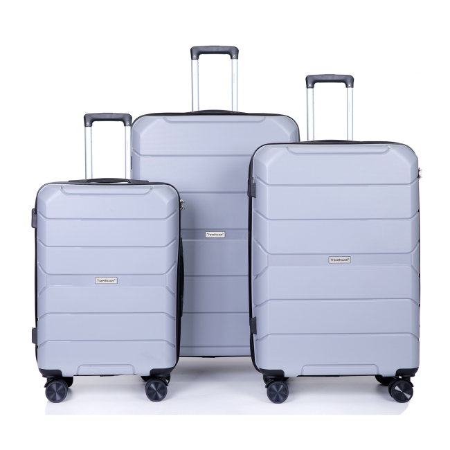 Hardshell Suitcase Spinner Wheels PP Luggage Sets Lightweight Durable Suitcase with TSA Lock,3-Piece Set (20/24/28) ,Silver