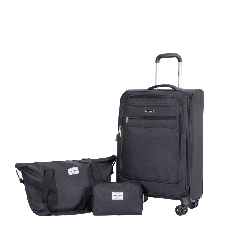 3-Piece Set (18/Travelbag /toiletry bag) ,Softshell Suitcase Spinner Wheels Terylene Polyester Luggage Sets Carry On Suitcase Luggage Lightweight Durable Suitcase BLACK