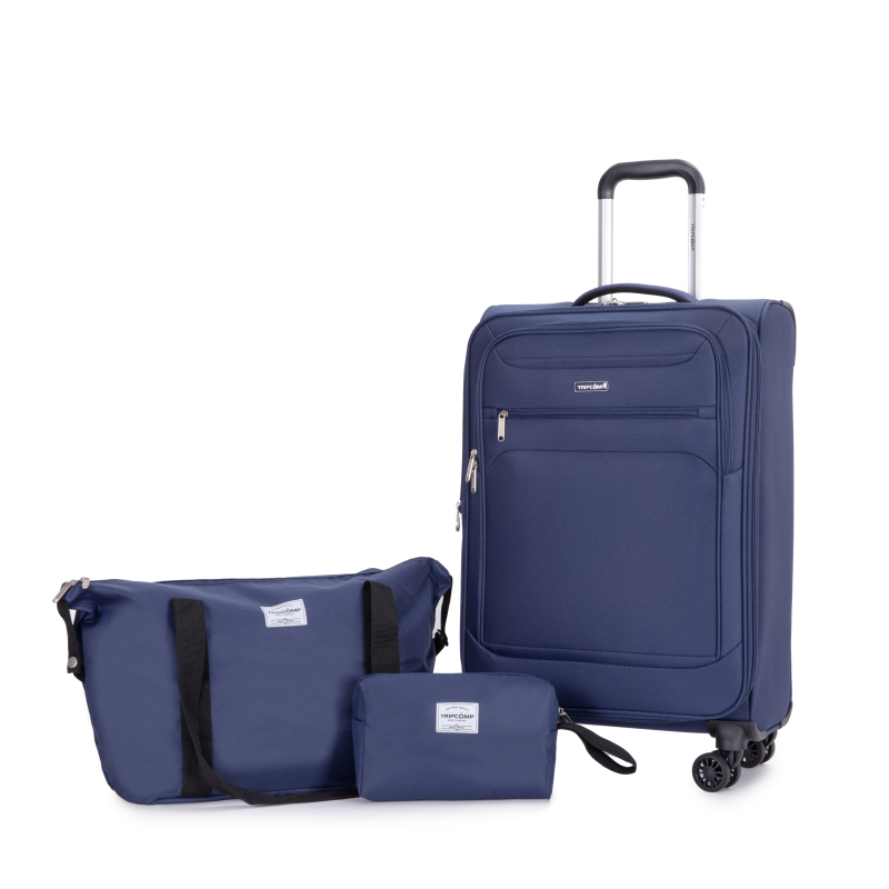 3-Piece Set (18/Travelbag /toiletry bag) ,Softshell Suitcase Spinner Wheels Terylene Polyester Luggage Sets Carry On Suitcase Luggage Lightweight Durable Suitcase BLUE