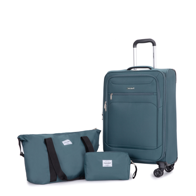 3-Piece Set (18/Travelbag /toiletry bag) ,Softshell Suitcase Spinner Wheels Terylene Polyester Luggage Sets Carry On Suitcase Luggage Lightweight Durable Suitcase DARK GREEN
