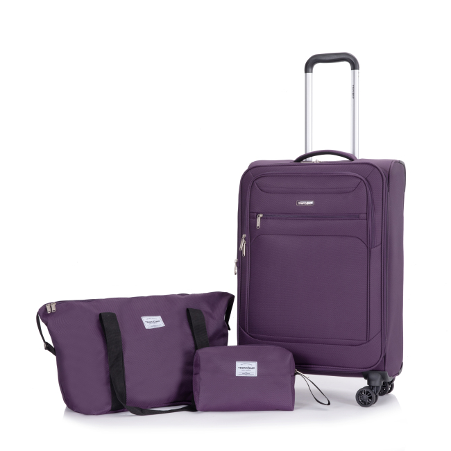 3-Piece Set (18/Travelbag /toiletry bag) ,Softshell Suitcase Spinner Wheels Terylene Polyester Luggage Sets Carry On Suitcase Luggage Lightweight Durable Suitcase PURPLE