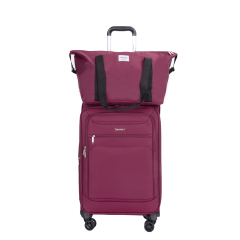 3-Piece Set (18/Travelbag /toiletry bag) ,Softshell Suitcase Spinner Wheels Terylene Polyester Luggage Sets Carry On Suitcase Luggage Lightweight Durable Suitcase WINE RED 