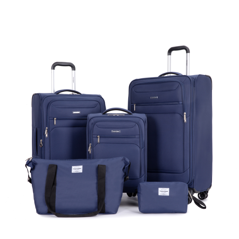 5-Piece Set (18/23/27/Travelbag /toiletry bag) ,Softshell Suitcase Spinner Wheels Terylene Polyester Luggage Sets Carry On Suitcase Luggage Lightweight Durable Suitcase BLUE
