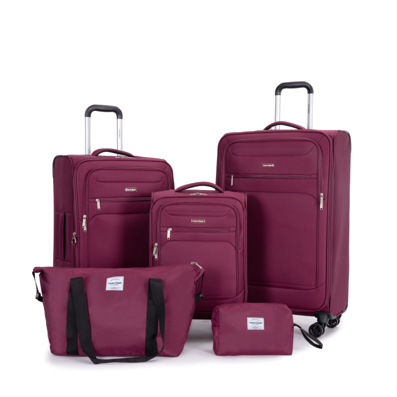 5-Piece Set (18/23/27/Travelbag /toiletry bag) ,Softshell Suitcase Spinner Wheels Terylene Polyester Luggage Sets Carry On Suitcase Luggage Lightweight Durable Suitcase WINE RED