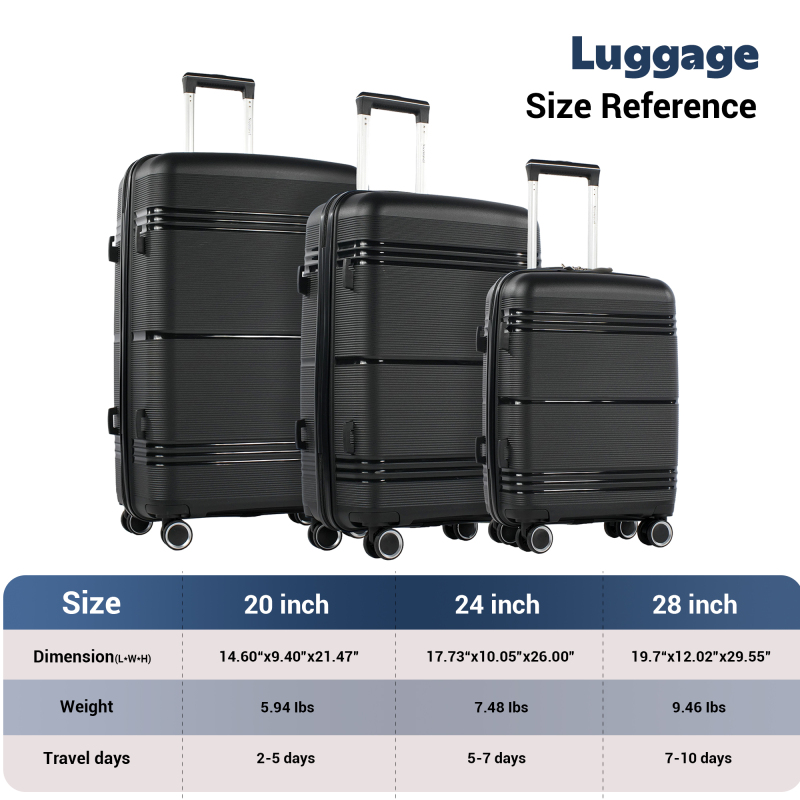 NiceTravel 8-Piece Hardside Luggage Set, Lightweight Suitcase with TSA Lock & Expandable Travel Tote Bag and Packing Cube, Black