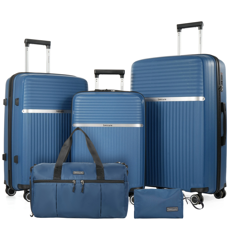 Luggage Sets 5 Piece with Duffel Bag, Hardside Suitcase Set with Spinner Wheel and TSA Lock, Lightweight Travel Luggage for Men and Women, Blue