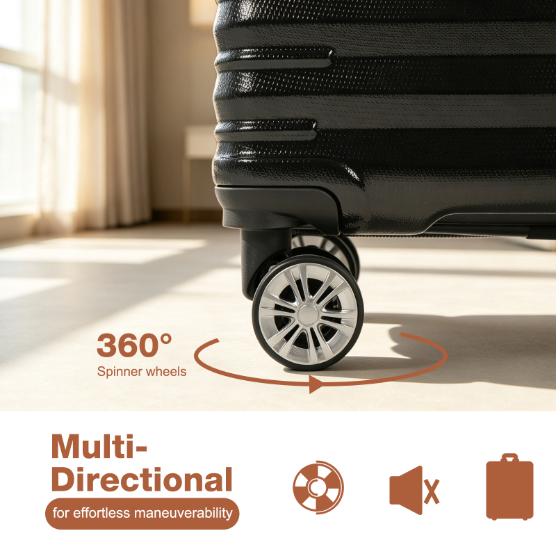 Smicure Carry On Luggage Sets 3 Piece with Spinner Wheel, Hardside Lightweight Business Suitcase with College Backpack and Travel Essentials, Black