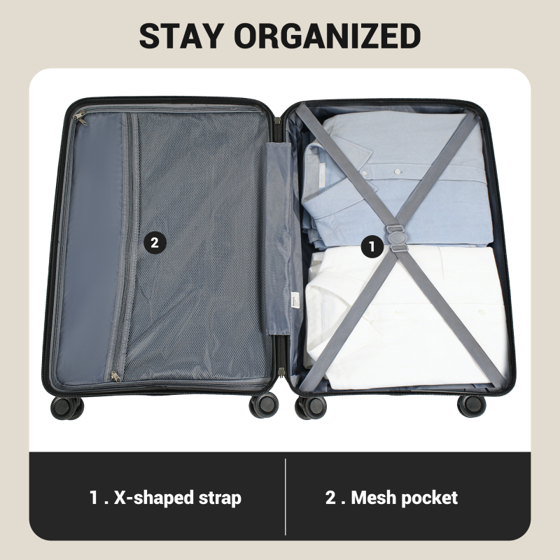 Luggage Sets 3 Piece with Spinner Wheel, Hardside TSA Suitcase Set with Travel Duffle Bag and 4 Packing Cube, Lightweight Travel Luggage for Men and Women, Black