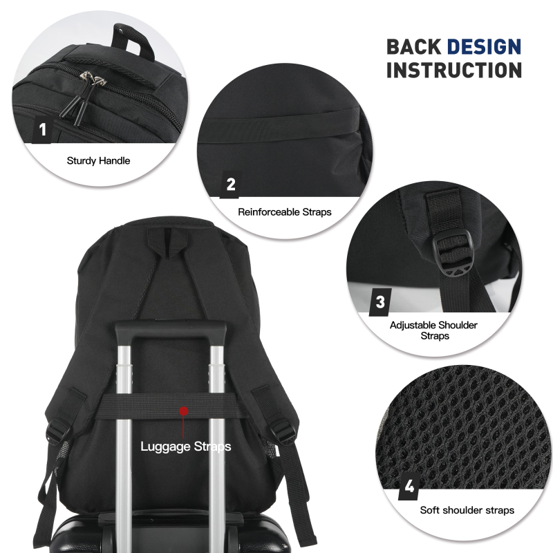 Smicure Carry On Luggage Sets 3 Piece with Spinner Wheel, Hardside Lightweight Business Suitcase with College Backpack and Travel Essentials, Black