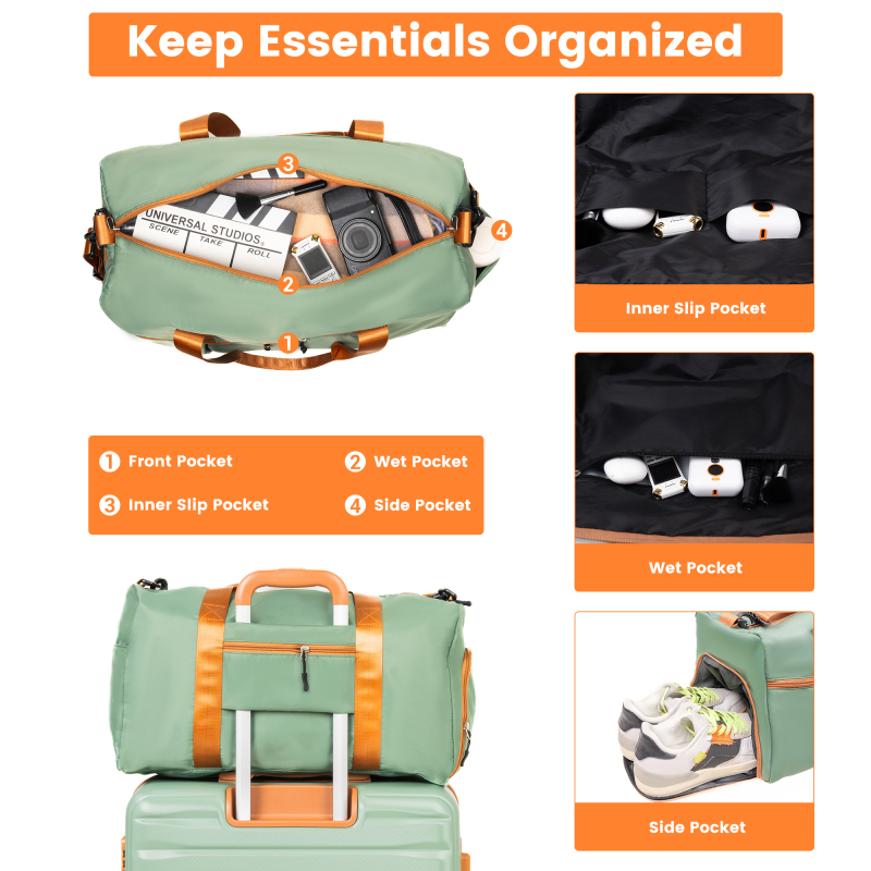 Hardside Luggage Sets 3 Piece, Hardshell Suitcase TSA Lock Spinner Wheel with Travel Duffle Bag and 4 Packing Cube.Green