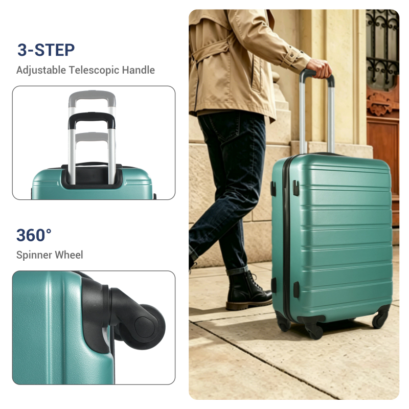 NiceTravel Luggage Set (20/24/28 inch),Hard-shell suitcase with Cup Holder(20"), Combination Locks & 360° Spinner Wheels, Green