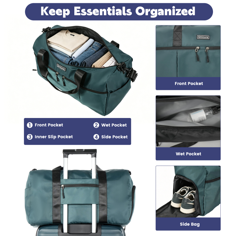 Luggage Sets 5 Piece with Duffel Bag, Hardside Suitcase Set with Spinner Wheel and TSA Lock, Lightweight Travel Luggage for Men and Women, Green