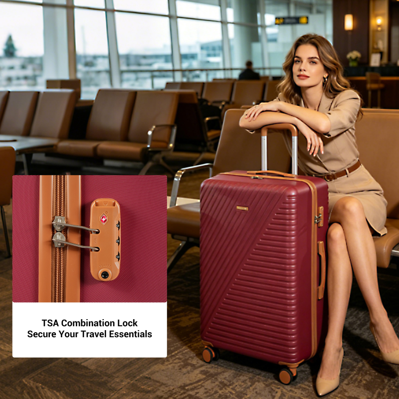 5-Piece Luggage Set, Hard Shell Suitcases with Spinner Wheels,TSA Lock,Travel Tote Bag & Cosmetic Pouch, Red