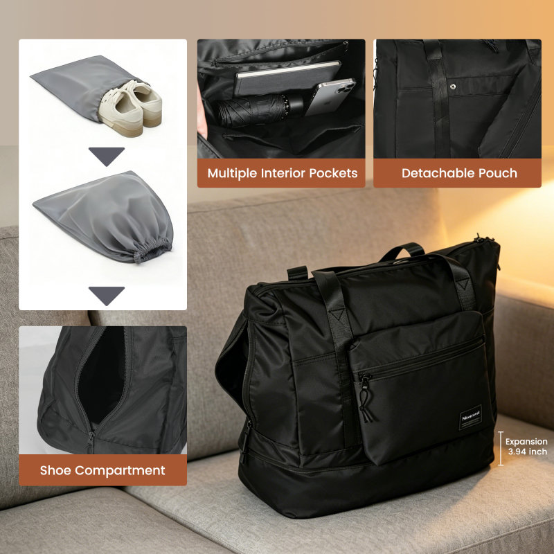 NiceTravel 8-Piece Hardside Luggage Set, Lightweight Suitcase with TSA Lock & Expandable Travel Tote Bag and Packing Cube, Black