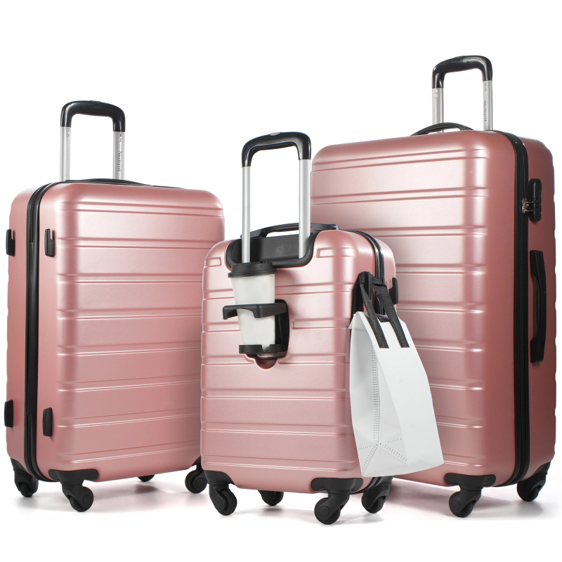 NiceTravel Luggage Set (20/24/28 inch),Hard-shell suitcase with Cup Holder(20"), Combination Locks & 360° Spinner Wheels, Pink