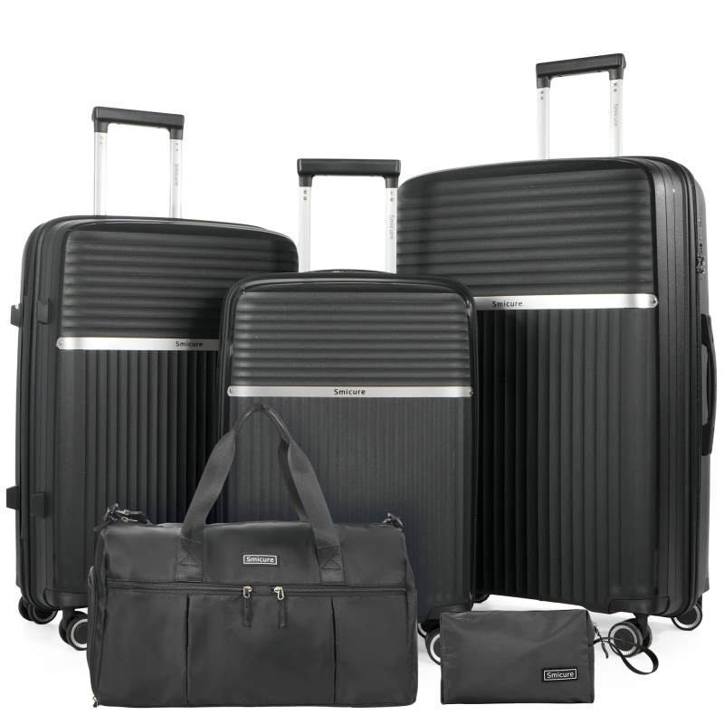 Luggage Sets 5 Piece with Duffel Bag, Hardside Suitcase Set with Spinner Wheel and TSA Lock, Lightweight Travel Luggage for Men and Women, Black