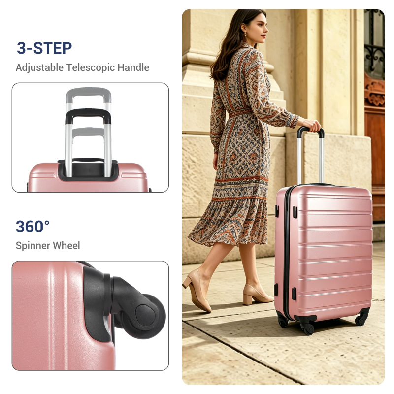 NiceTravel Luggage Set (20/24/28 inch),Hard-shell suitcase with Cup Holder(20"), Combination Locks & 360° Spinner Wheels, Pink