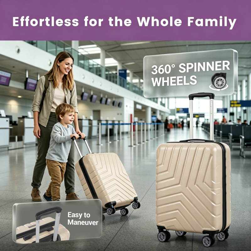 NiceTravel 4-Piece Hardside Luggage Set,Lightweight suitcase with TSA Locks & Double Spinner Wheels, Beige