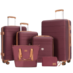 Travelhouse 6 Piece Hardshell Luggage Set Lightweight Suitcase with TSA Lock and Spinner Wheels and Duffle Bag, Wine Red