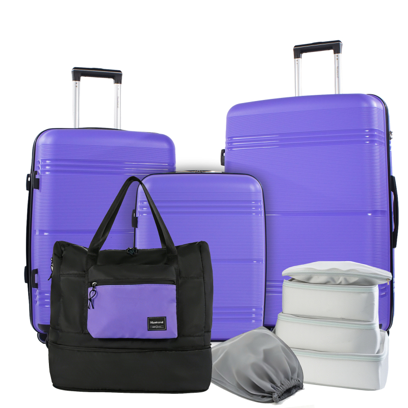 NiceTravel 8-Piece Hardside Luggage Set, Lightweight Suitcase with TSA Lock & Expandable Travel Tote Bag and Packing Cube, Purple