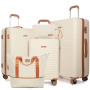 5-Piece Luggage Set, Hard Shell Suitcases with Spinner Wheels,TSA Lock,Travel Tote Bag & Cosmetic Pouch, Creamy White