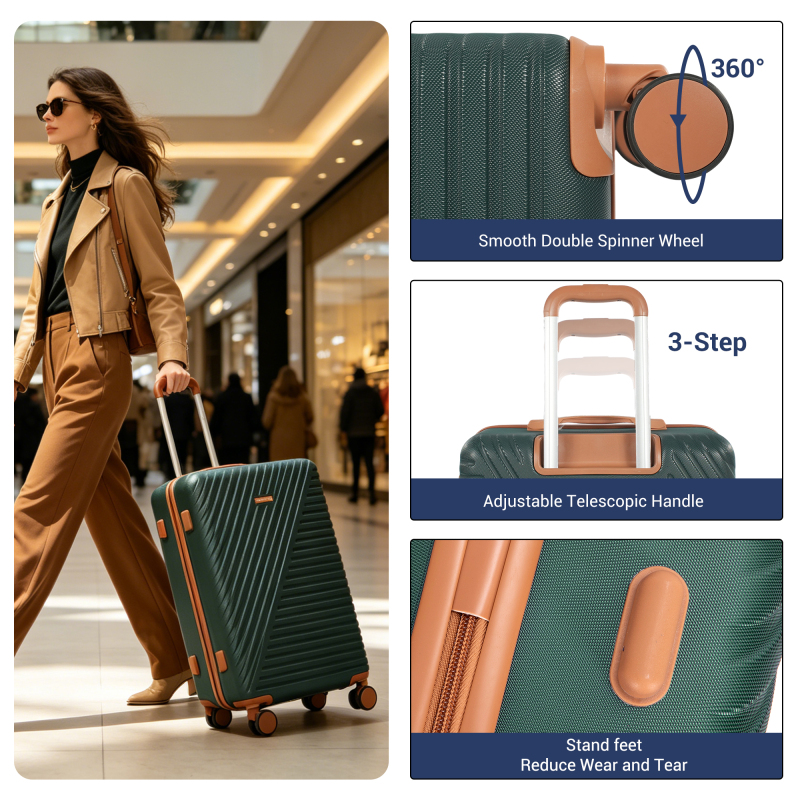 5-Piece Luggage Set, Hard Shell Suitcases with Spinner Wheels,TSA Lock,Travel Tote Bag & Cosmetic Pouch, Green