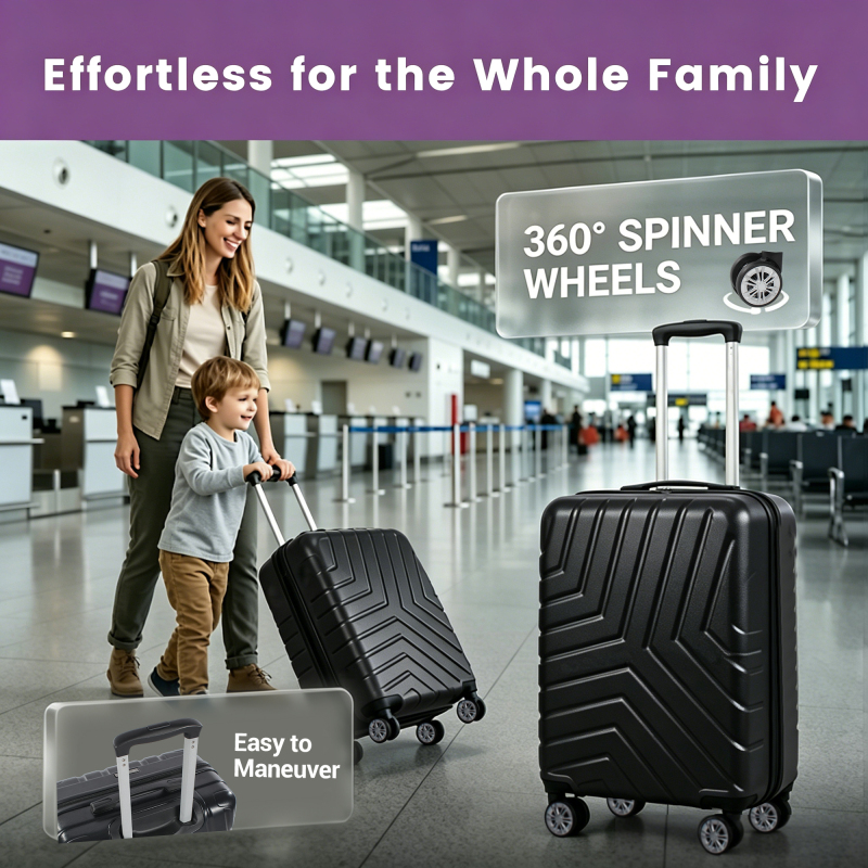 NiceTravel 4-Piece Hardside Luggage Set,Lightweight suitcase with TSA Locks & Double Spinner Wheels, Black
