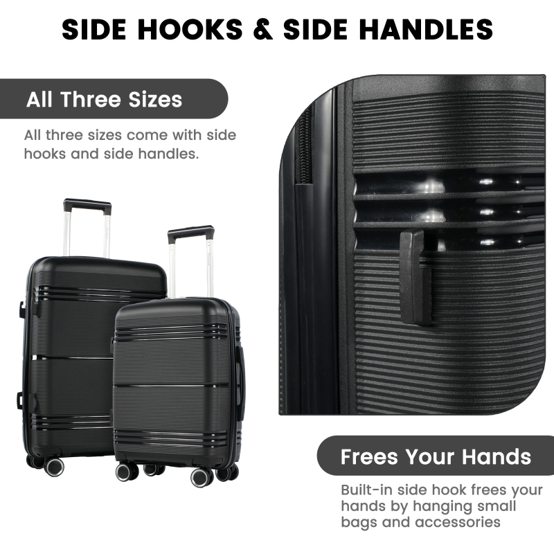 NiceTravel 8-Piece Hardside Luggage Set, Lightweight Suitcase with TSA Lock & Expandable Travel Tote Bag and Packing Cube, Black