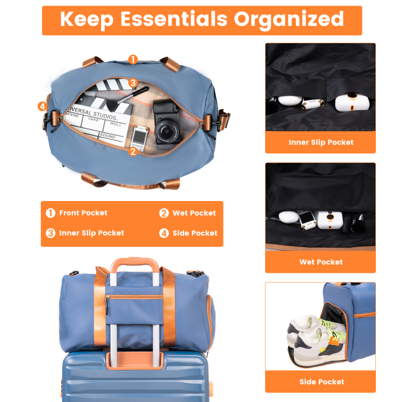 Hardside Luggage Sets 3 Piece, Hardshell Suitcase TSA Lock Spinner Wheel with Travel Duffle Bag and 4 Packing Cube.Blue