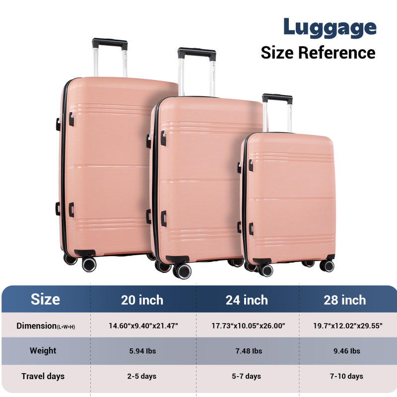 NiceTravel 8-Piece Hardside Luggage Set, Lightweight Suitcase with TSA Lock & Expandable Travel Tote Bag and Packing Cube, Pink