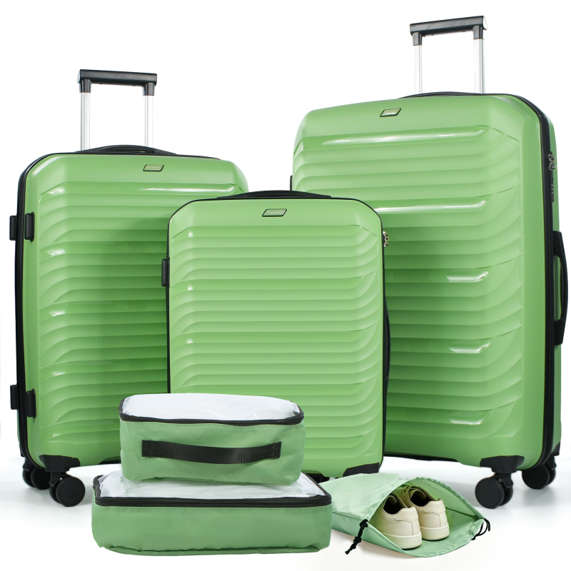 Travelhouse 3 Piece Hardshell Luggage Set Hardside Lightweight Suitcase with Lock Spinner Wheels and 2 Packing Cubes.(Green)