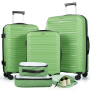 Travelhouse 3 Piece Hardshell Luggage Set Hardside Lightweight Suitcase with Lock Spinner Wheels and 2 Packing Cubes.(Green)